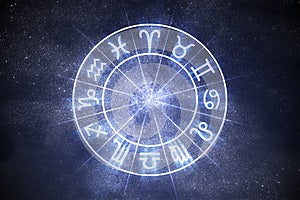 Astrology and horoscopes concept. Astrological zodiac signs in circle. photo