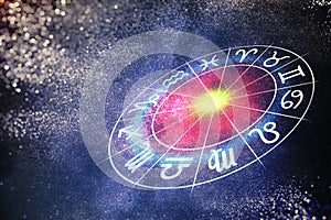 Astrology and horoscopes concept. Zodiac signs in circle. 3D rendered illustration