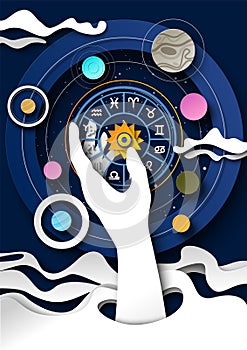 Astrology science creative paper-cut art style vector illustration