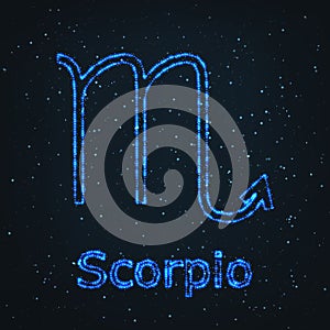 Astrology Shining Blue Symbol. Zodiac Scorpio.