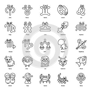 Astrology Signs and Palmistry line Icons Pack