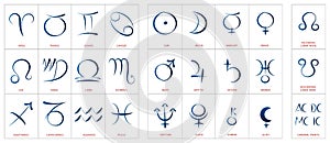 Astrología simbolos caligráfico colocar 