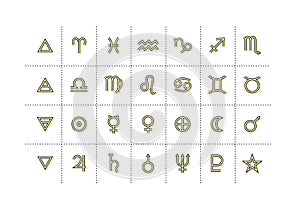 Astrology symbols and mystic signs. Set of astrological graphic design elements.
