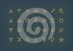 Astrology symbols and mystic signs. Set of astrological graphic design elements. Vector icons collection.