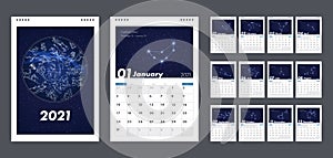 Astrology zodiac calendar 2021 vector organizer template