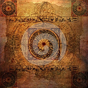 Astrology Zodiac (parchment) - Grungy background