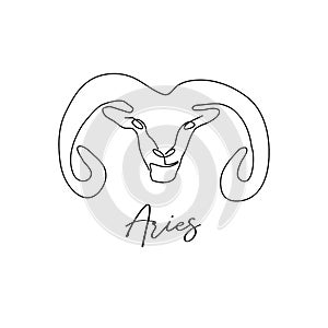 Astrology zodiac sign Aries horoscope symbol in line art style isolated on white background