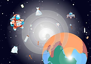 Astronaunt in spacesuit exploring the space. Spaceman flies to another planet. Outer space