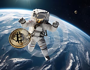 Astronaut Admires Bitcoin in Space AI Generated