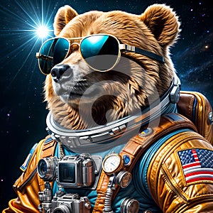 Astronaut bear with glasses in astronaut spacesuits