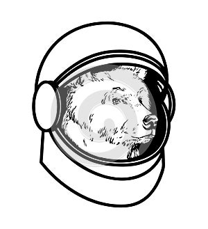 Astronaut bear in a spacesuit graphic black and wh