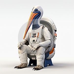 Astronaut Bird In Zbrush Style: 3d Pelican Model With Nasa Space Helmet