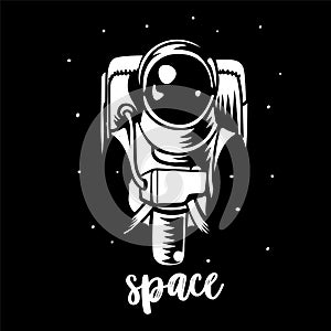 Astronaut black and white illustration