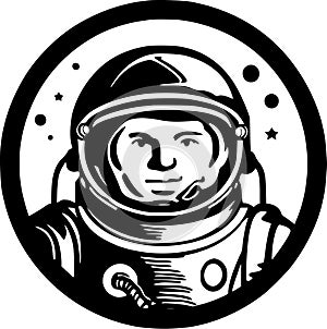 Astronaut - black and white isolated icon - vector illustration