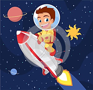Astronaut boy riding rocket