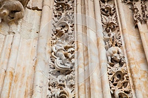 Astronaut and bull carved on the facade of the historical Salmanca Cathedral