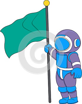 astronaut carrying a flag to mark the space destination being explored