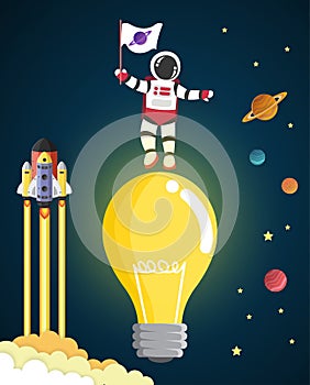Astronaut cartoon on the Bulb in space