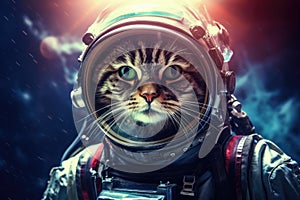 Astronaut cat in space. Portrait of a cat in space suit, Cat astronaut in a spacesuit on a science fiction concept, AI Generated