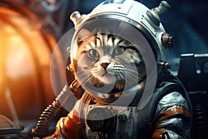 Astronaut cat in a spacesuit. Portrait of a cat in space, cat astronaut in a spacesuit on a Science fiction concept, AI Generated