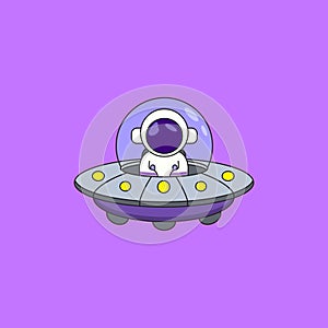 astronaut character with alien plane logo vector icon