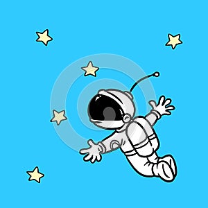 astronaut character flying looking stars space illustration cartoon