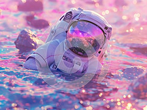 Astronaut Contemplation in Surreal Waterscape