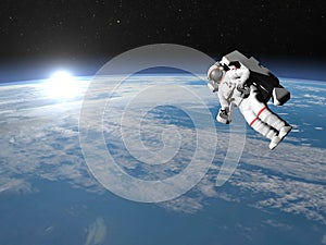 Astronaut or cosmonaut flying upon earth - 3D