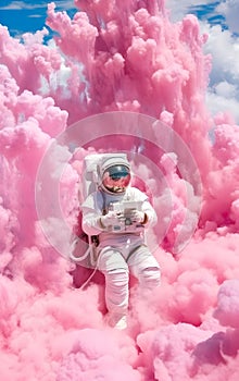 Astronaut on cotton candy cloud