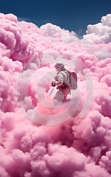 Astronaut on cotton candy cloud