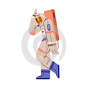 Astronaut dances in spacesuit in flat vector isolated on white background
