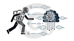 Astronaut Data Transfer Icon: Space Computing Research, vector design Generative AI