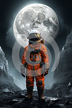 Astronaut in the Deep Space. Full Moon. AI generated