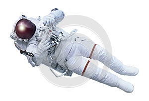 The astronaut, with the device in hands, in a space suit Elements of this image were furnished by NASA
