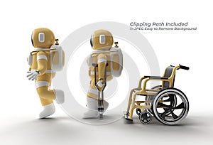 Astronaut Disabled Using Crutches To Walk with Weelchair Pen Tool Created Clipping Path Included in JPEG Easy to Composite