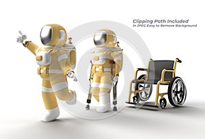 Astronaut Disabled Using Crutches To Walk with Weelchair Pen Tool Created Clipping Path Included in JPEG Easy to Composite