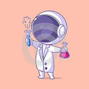 The astronaut is distributing the potion he is carrying in his hand