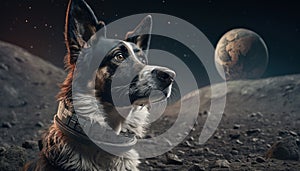 Astronaut dog on the moon closeup shot, generative AI