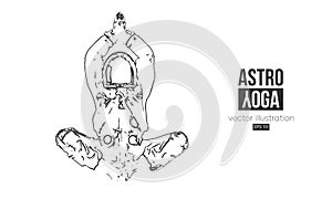 Astronaut doing yoga on the background of the mars and space. Yoga exercises. Vector illustration