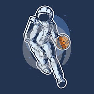 Astronaut dribbling basket ball vector illustration design