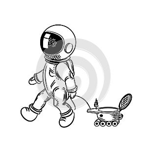 The astronaut is driving a lunar rover. Vector illustration on a theme of astronomy.