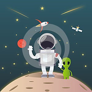 Astronaut Exploration in Space meet alien