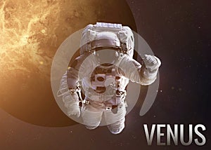 Astronaut exploring space in Venus orbit. Elements