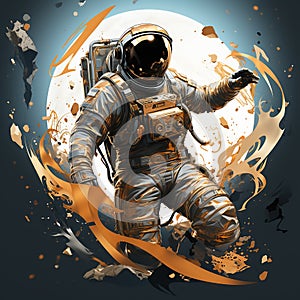 astronaut in explosion firer background abstract design space and exploration universe