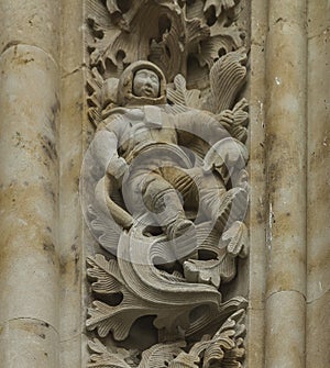 An astronaut on the facade of the cathedral