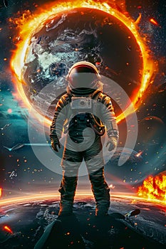 Astronaut Facing Cosmic Inferno. Generative ai