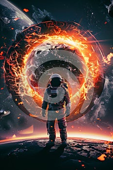 Astronaut Facing Cosmic Inferno. Generative ai