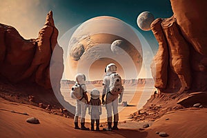 Holidaying in planet Mars. Digital illustration created using Generative AI photo