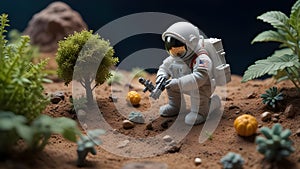 An astronaut farmer harvests produce photo