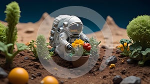 An astronaut farmer harvests produce photo